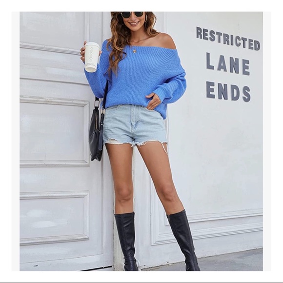 Blue Chunky Oversized Blue Lantern Sleeve Sweater - Picture 4 of 7